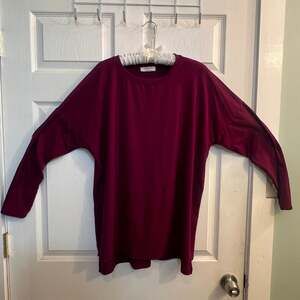 Zenana Womens Oversized Long Sleeve Shirt Tunic Purple Burgundy size L